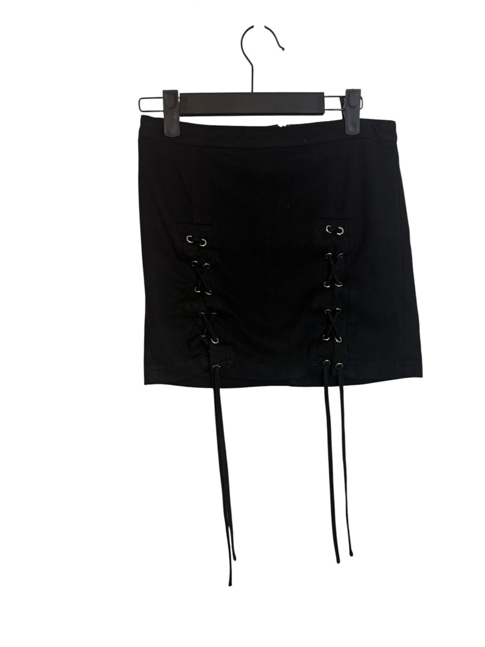 Forever 21 Black Faux Suede Lace Up Punk Goth Mini Skirt